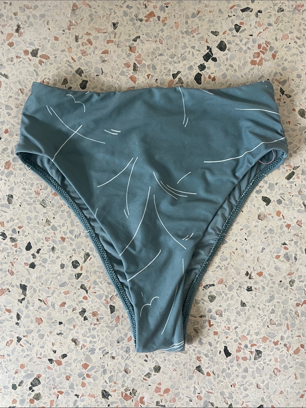 High Waisted Teal Bikini Bottom with White Line Detail